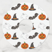 Happy Halloween Party Ghost Bat Pumpkin Witch Wijnglaslabel (Voorkant)