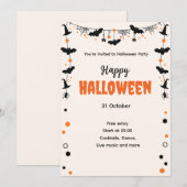 Happy Halloween Party Invitation with Bats, Stars  (Devant / Derrière)