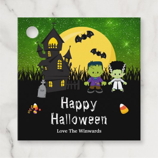Happy Halloween Party Monsters Green Bedankjes Labels (Voorkant)