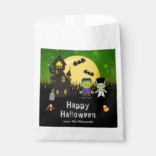 Happy Halloween Party Monsters Green Bedankzakje (Voorkant)
