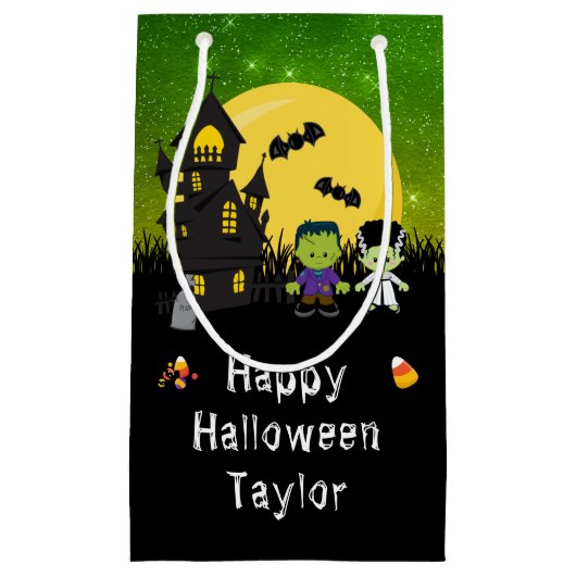 Happy Halloween Party Monsters Green Klein Cadeauzakje (Voorkant)