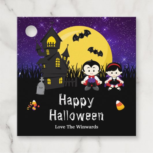 Happy Halloween Party Vampires Paars Bedankjes Labels (Voorkant)