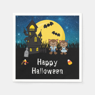 Happy Halloween Party Weerwolf Blauw Servet