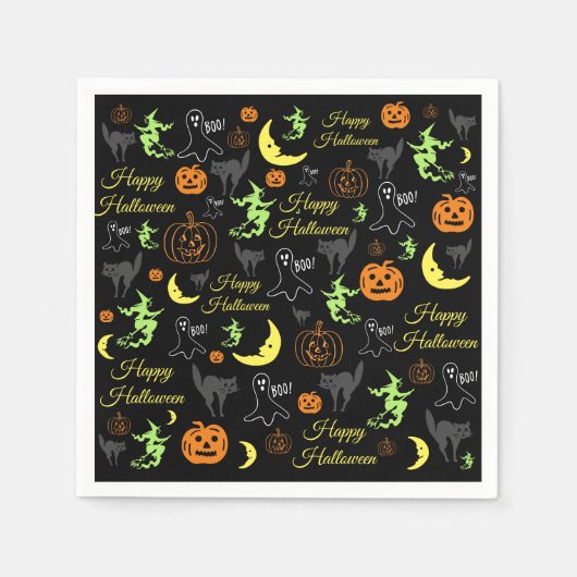 Happy Halloween Pattern Black Servet (Voorkant)