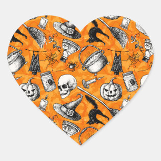 Happy Halloween Pattern. Heks, pompoen Hart Sticker
