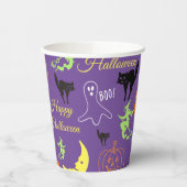 Happy Halloween Pattern Paars Papieren Bekers (Links)
