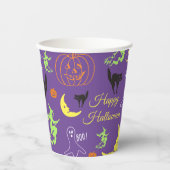 Happy Halloween Pattern Paars Papieren Bekers (Voorkant)