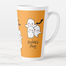 Happy Halloween Personaliseer NAAM Ghosts Bat Latte Mok