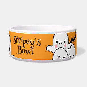 Happy Halloween Personaliseer PET NAME Ghosts Bat Voerbakje