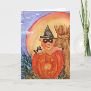 Happy Halloween Pig KAART Kittens & Jack O'Pig