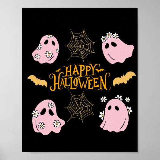 Happy Halloween Pink Ghosts Wall Art Poster (Voorkant)
