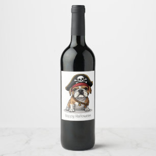 Happy Halloween Pirate English Bulldog Wijn Etiket