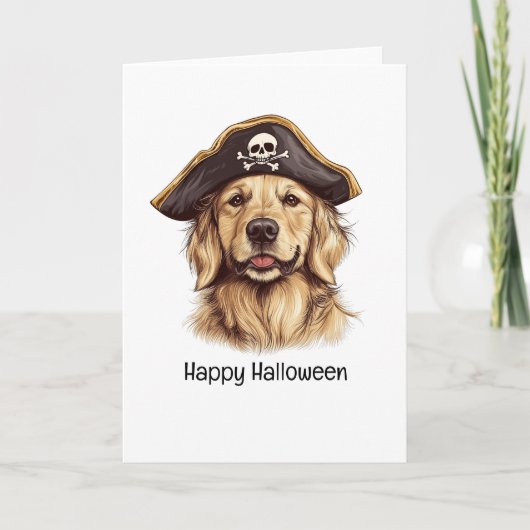 Happy Halloween Pirate Golden Retriever Hond Sched Kaart (Voorkant)