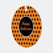 Happy Halloween Polka Dot Metal Ornament (Oranje) (Voorkant links)