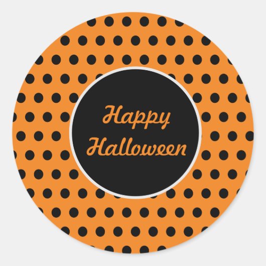 Happy Halloween Polka Dot Round Stickers (orange) (Devant)