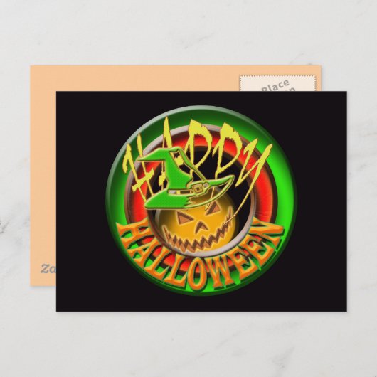 Happy Halloween pompoen heks briefkaart (aanpassen (Voorkant / Achterkant)