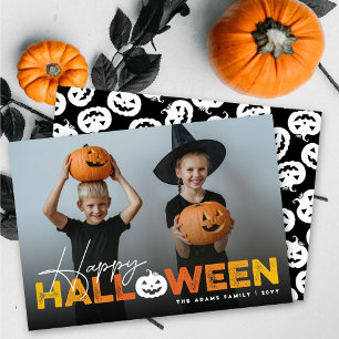 Happy Halloween pompoen Jack-O-Lantern Foto Feestdagenkaart