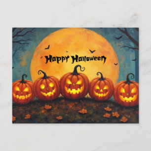Happy Halloween pompoenen op volle maan Feestdagenkaart