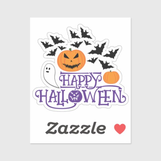 Happy Halloween pompoenen spook vleermuizen paarse Sticker (Vel)