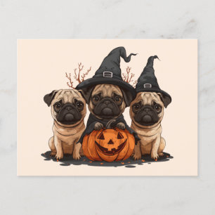 Happy Halloween Pugs Jack O Lanterns Briefkaart