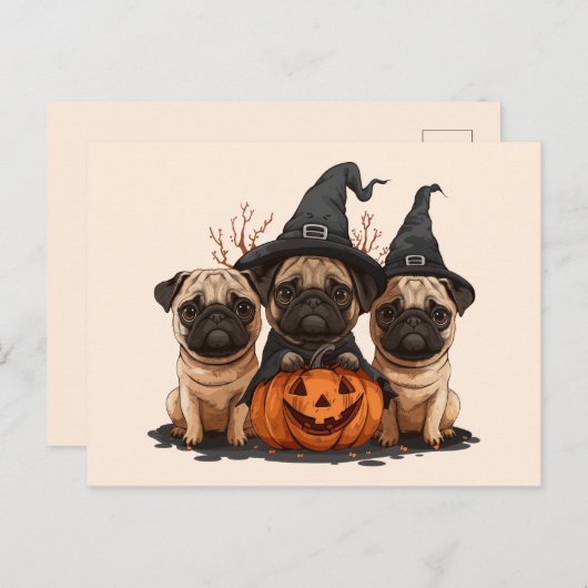 Happy Halloween Pugs Jack O Lanterns Briefkaart (Voorkant / Achterkant)