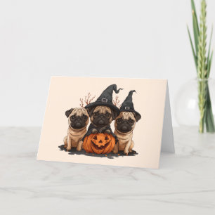 Happy Halloween Pugs Jack O Lanterns Feestdagen Kaart