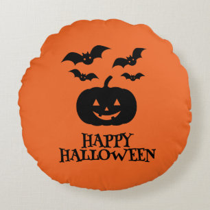 Happy Halloween Pumpkin Bat Minimal Rond Kussen