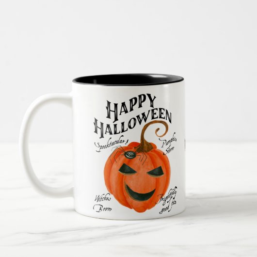 Happy Halloween Pumpkin Coffee mok Zwart Wit (Links)
