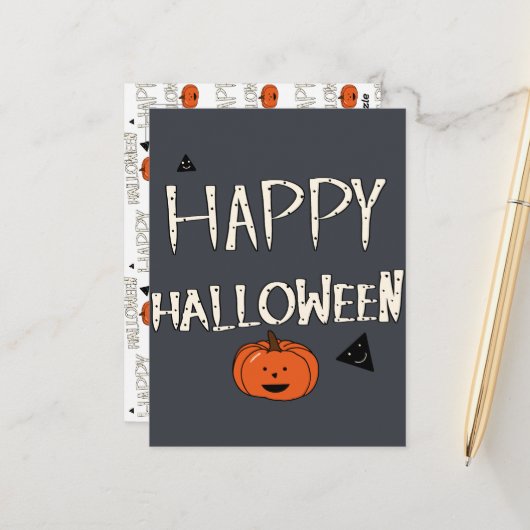 Happy Halloween Pumpkin-ontwerp Briefkaart (Voorkant / Achterkant in situ)
