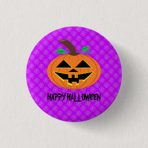 Happy Halloween Pumpkin op Paarse Button Badge