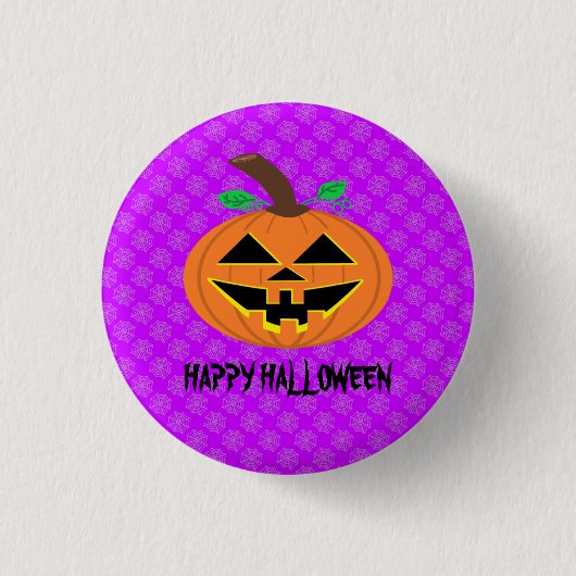 Happy Halloween Pumpkin op Paarse Button Badge (Voorkant)