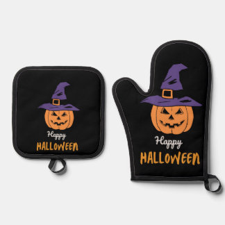 Happy Halloween Pumpkin Oven Mitt & Pot Holder Set