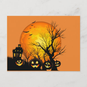 Happy Halloween Pumpkins and Haunted House Briefkaart