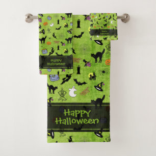 Happy Halloween Random Iconic Motif Green BG