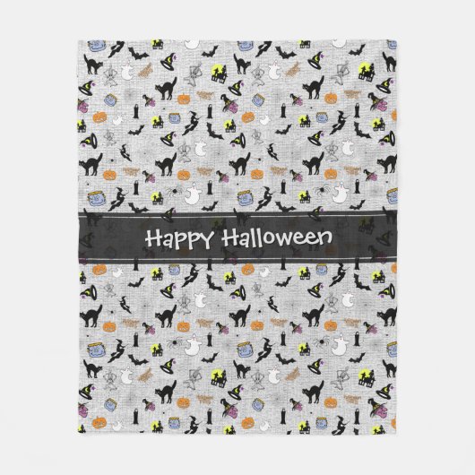 Happy Halloween Random Iconic Pattern Grey Fleece Deken (Voorkant)
