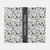Happy Halloween Random Iconic Pattern Grey Fleece Deken (Voorkant (Horizontaal))