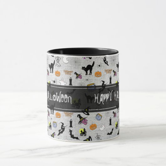 "Happy Halloween" Random Iconic Pattern Grey Mok (Midden)