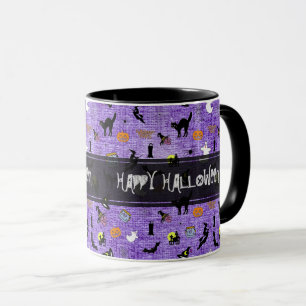 "Happy Halloween" Random Iconic Pattern Paars Mok