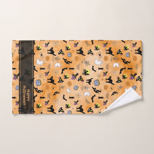 Happy Halloween Random Iconic Pattern Sinaasappel Bad Handdoek (Handdoek)