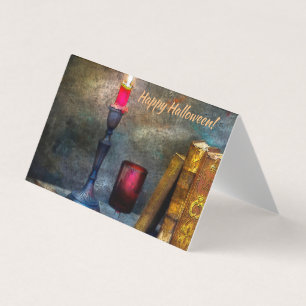  Happy Halloween Red Candle & Old Books Kaart