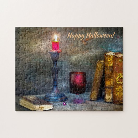 Happy Halloween Red Candle & Old Books Legpuzzel (Horizontaal)