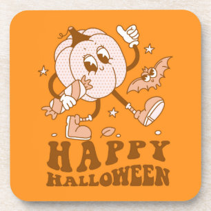 Happy Halloween  Retro Polka Dot Pumpkin Bier Onderzetter