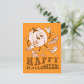 Happy Halloween| Retro Polka Dot Pumpkin Briefkaart (Staand voorkant)