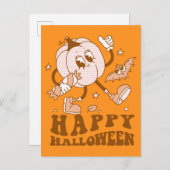 Happy Halloween| Retro Polka Dot Pumpkin Briefkaart (Voorkant / Achterkant)