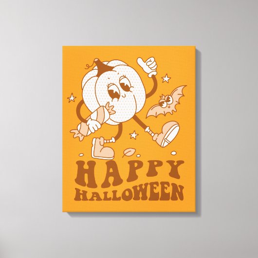 Happy Halloween| Retro Polka Dot Pumpkin Canvas Afdruk (Voorkant)
