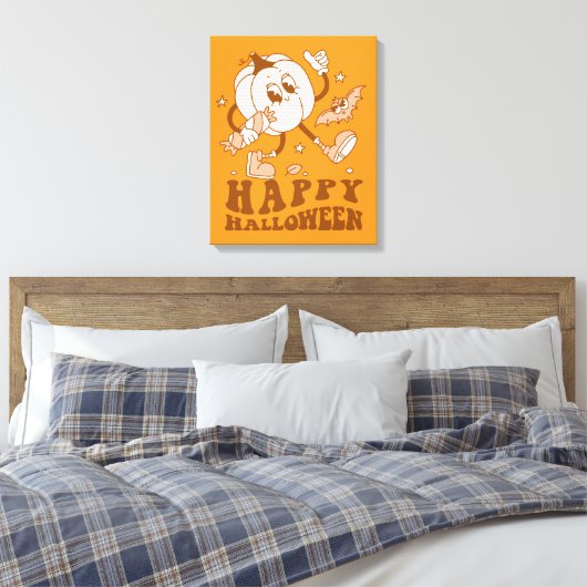 Happy Halloween| Retro Polka Dot Pumpkin Canvas Afdruk (Insitu (Slaapkamer))