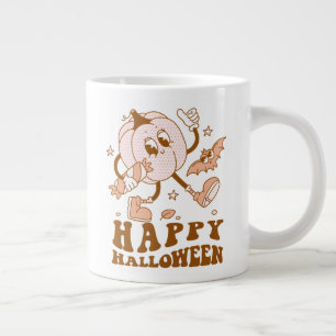 Happy Halloween  Retro Polka Dot Pumpkin Extra Grote Beker