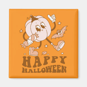 Happy Halloween Retro Polka Dot Pumpkin Magneet