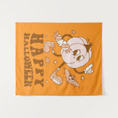 Happy Halloween| Retro Polka Dot Pumpkin Wandkleed (Voorkant (horizontaal))