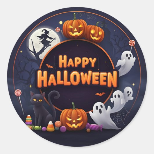 Happy Halloween Ronde Sticker (Voorkant)